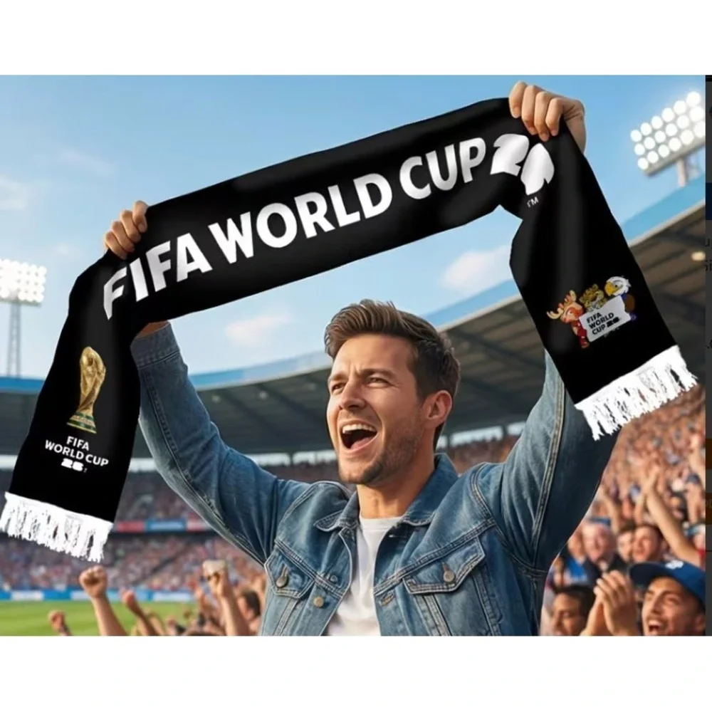 FIFA World Cup 26 Soccer Scarf Black Fringed Fan Thin Decorative 54in